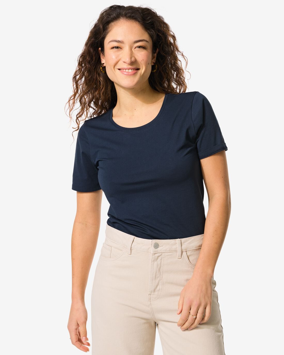 HEMA Dames T-shirt slim fit o-hals donkerblauw | HEMA