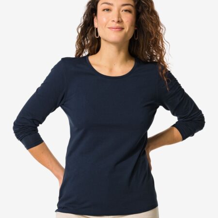 Dames T-shirt slim fit o-hals donkerblauw