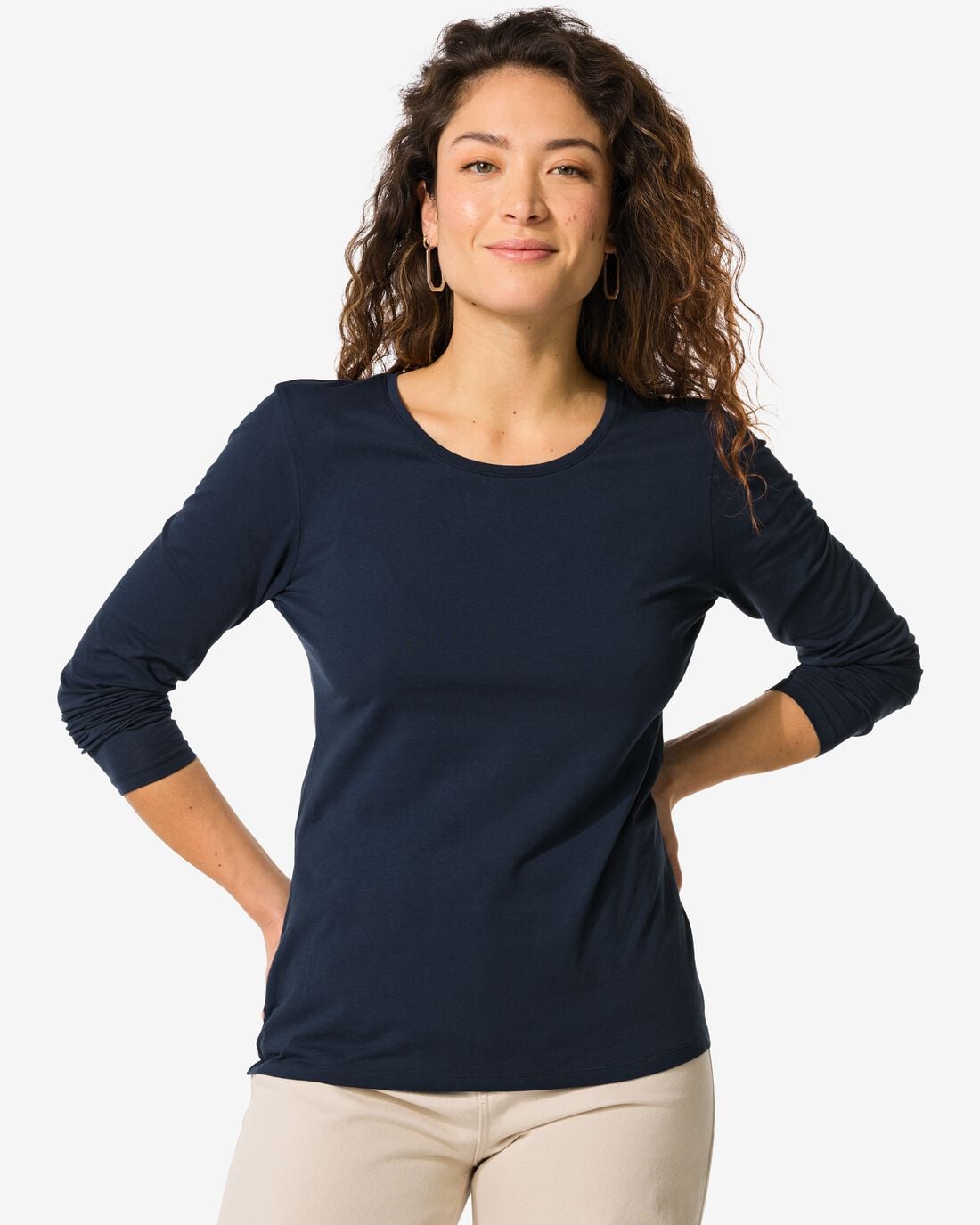 HEMA Dames T-shirt slim fit o-hals donkerblauw | HEMA