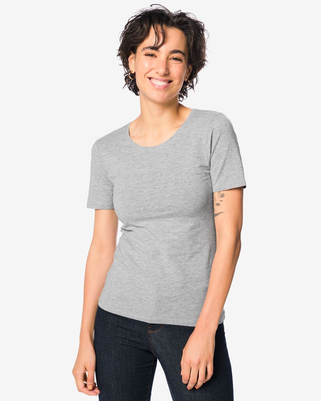 HEMA Dames T-shirt jersey slim fit o-hals lichtgrijs (lichtgrijs) | HEMA