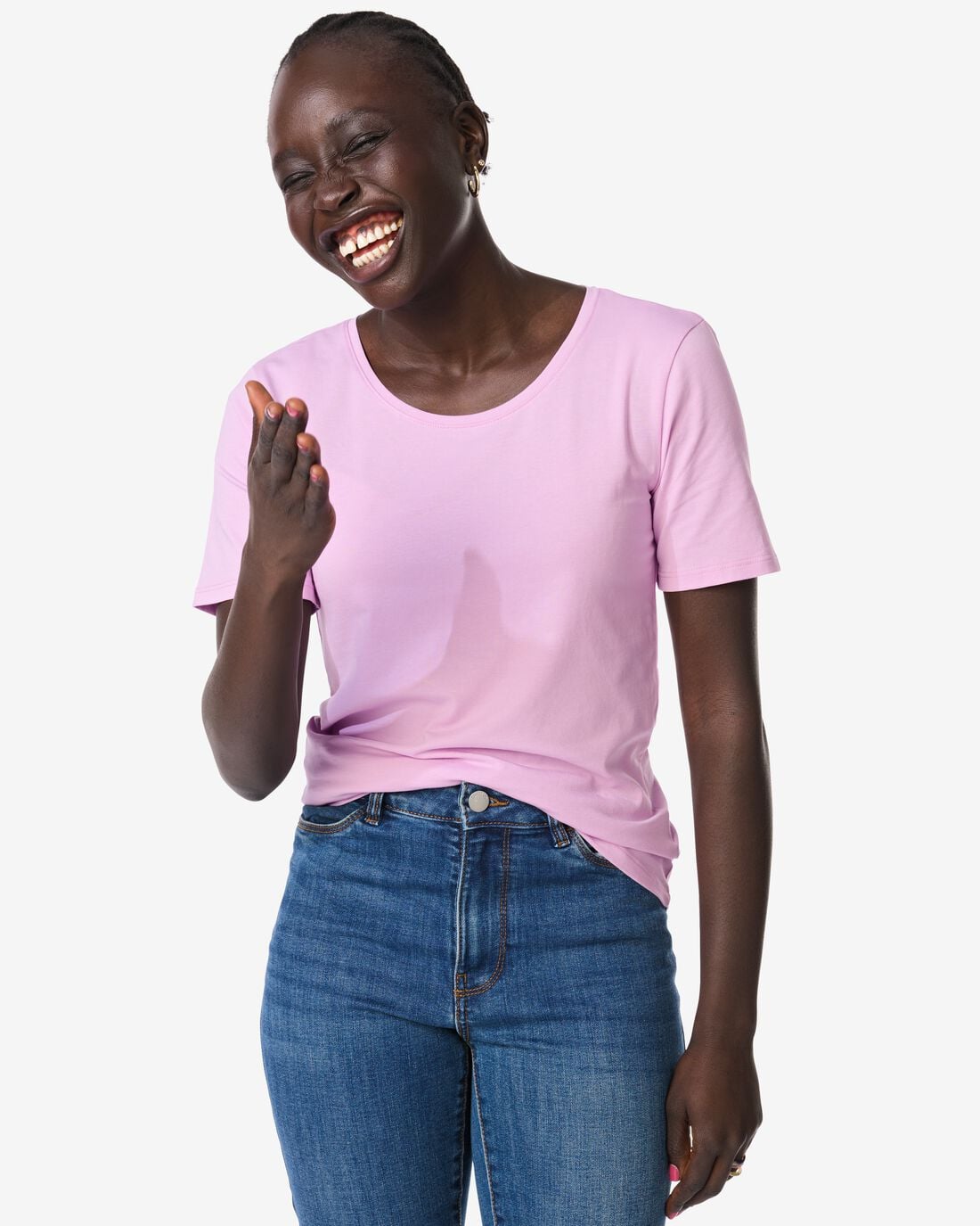 HEMA Dames T-shirt slim fit o-hals roze (roze) | HEMA