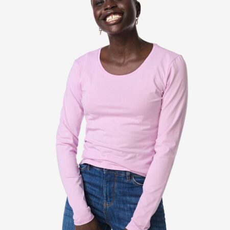 HEMA Dames T-shirt slim fit o-hals roze (roze) | HEMA