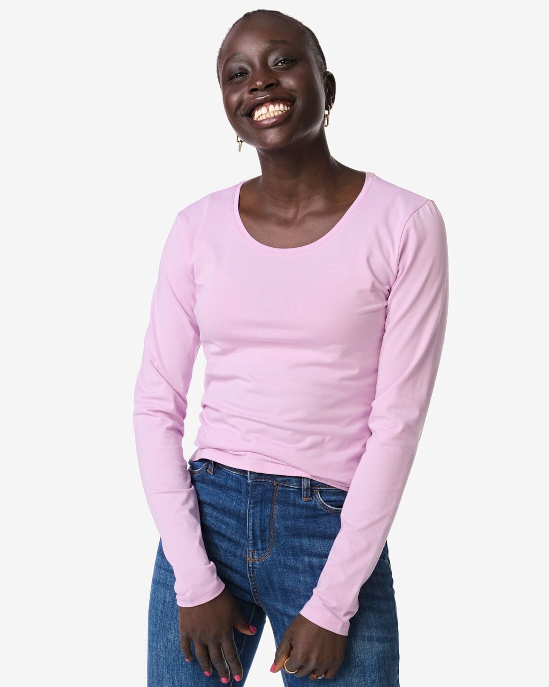 HEMA Dames T-shirt slim fit o-hals roze (roze) | HEMA