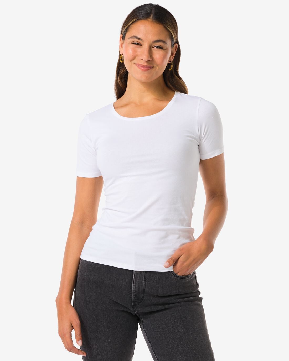 HEMA Dames T-shirt slim fit o-hals wit | HEMA