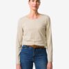 HEMA Dames T-shirt slim fit o-hals zand (zand) | HEMA
