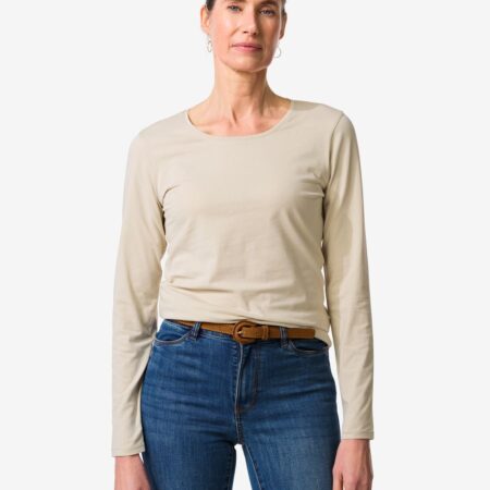 HEMA Dames T-shirt slim fit o-hals zand (zand) | HEMA
