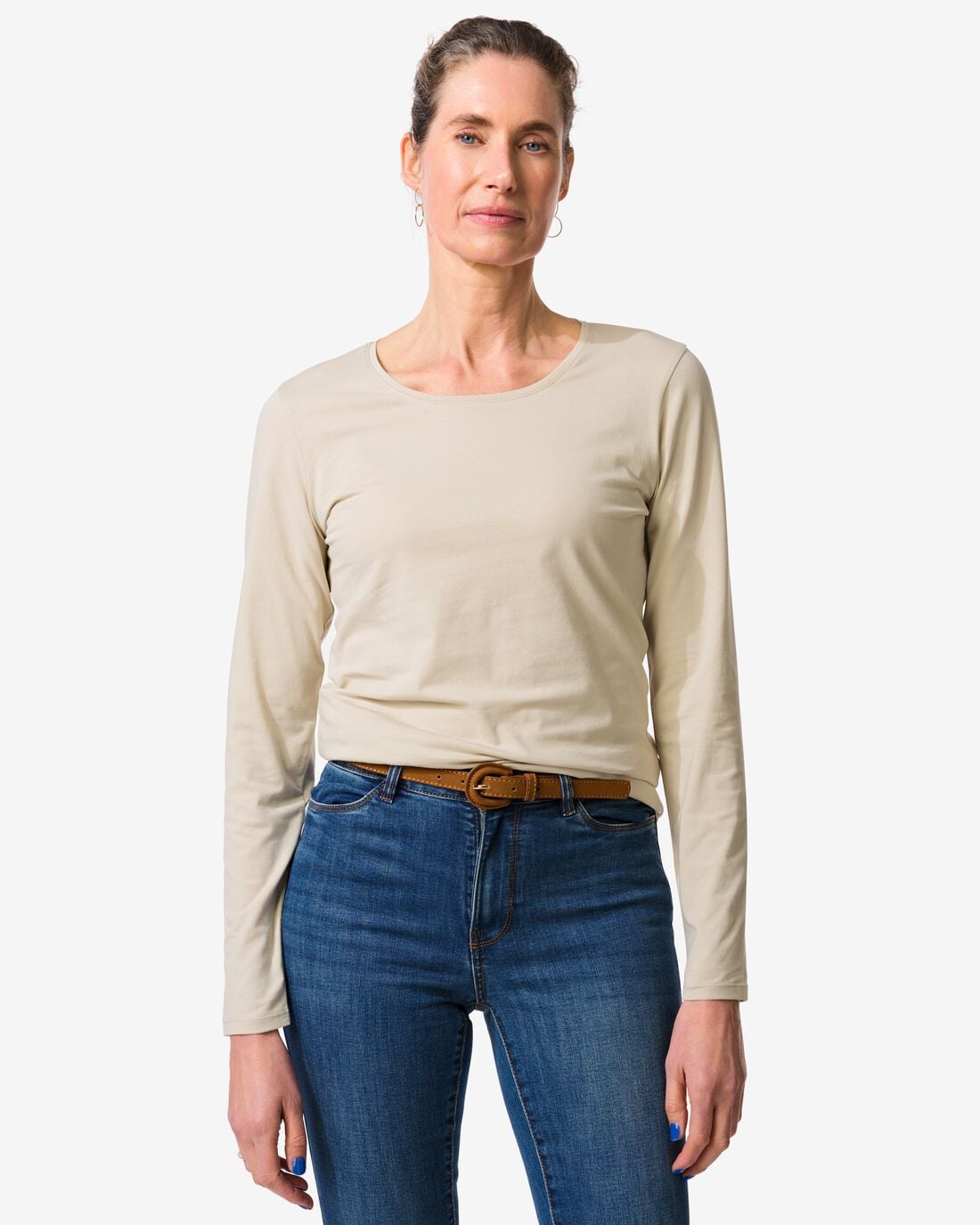 HEMA Dames T-shirt slim fit o-hals zand (zand) | HEMA