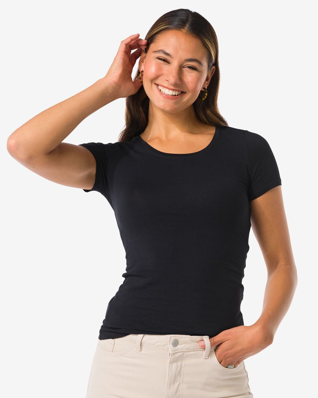 HEMA Dames T-shirt slim fit o-hals zwart (zwart) | HEMA