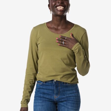 HEMA Dames T-shirt slim fit o-neck olijf (olijf) | HEMA