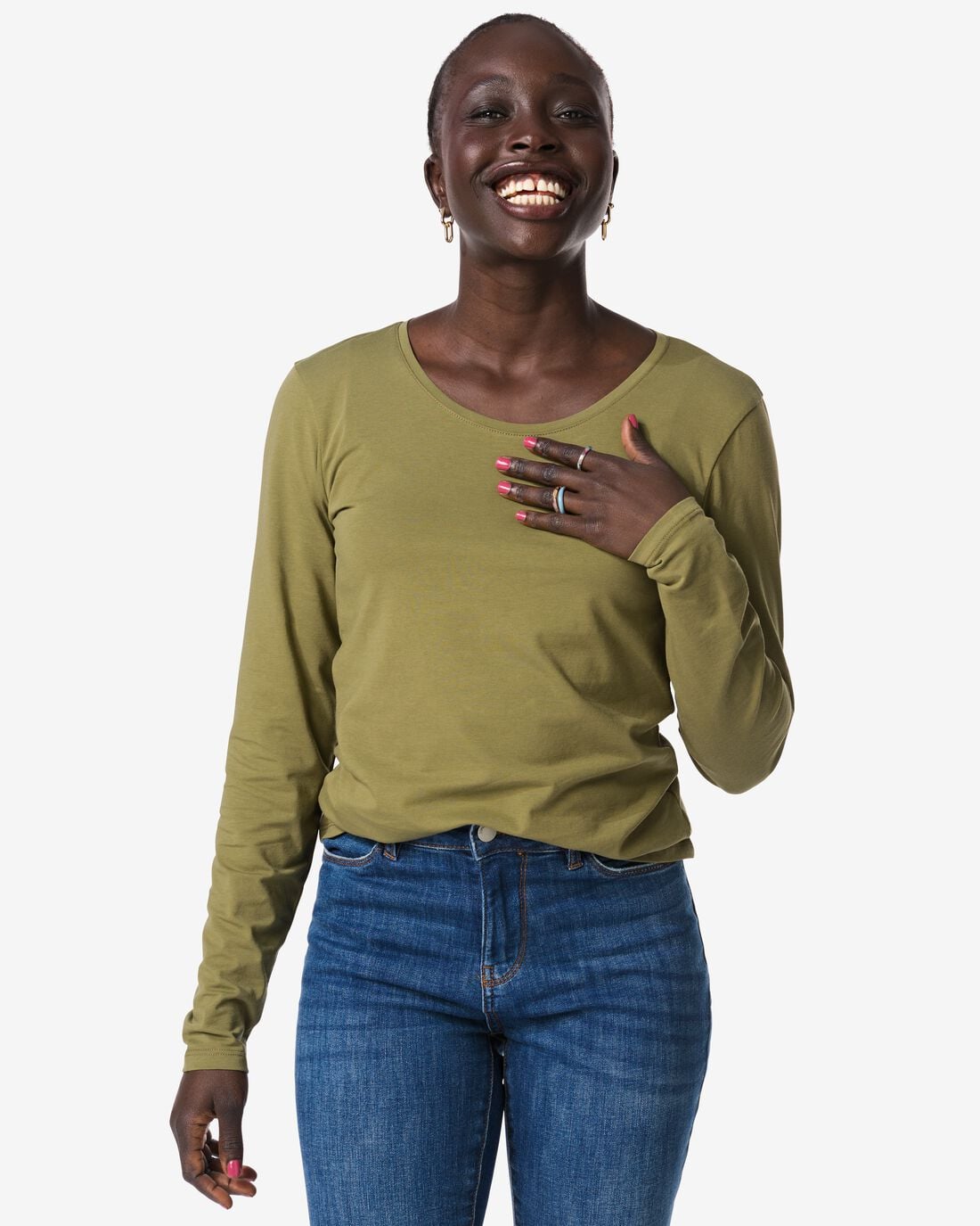 HEMA Dames T-shirt slim fit o-neck olijf (olijf) | HEMA