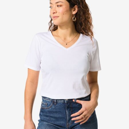 HEMA Dames T-shirt slim fit v-hals wit | HEMA