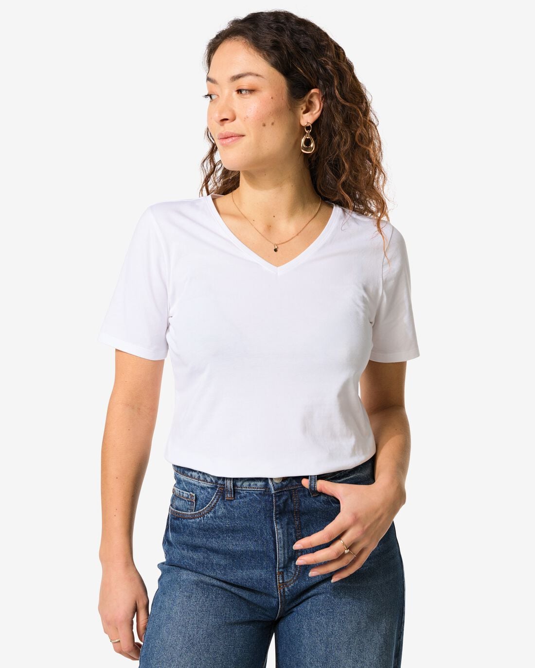 HEMA Dames T-shirt slim fit v-hals wit | HEMA