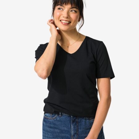 HEMA Dames T-shirt slim fit v-hals zwart | HEMA