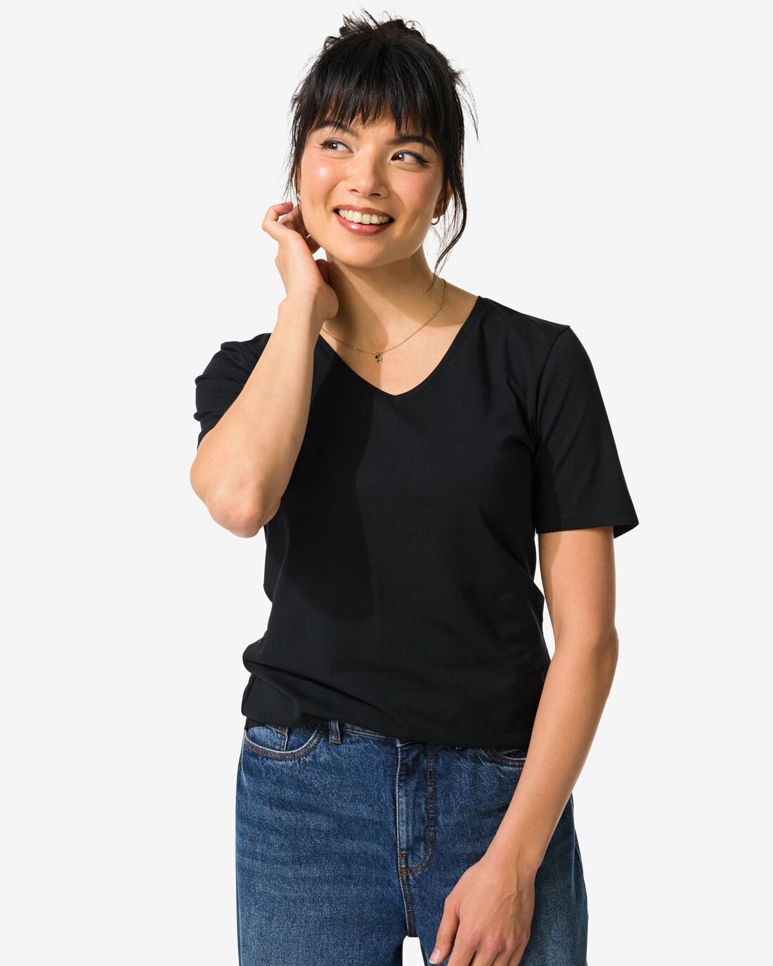 HEMA Dames T-shirt slim fit v-hals zwart | HEMA