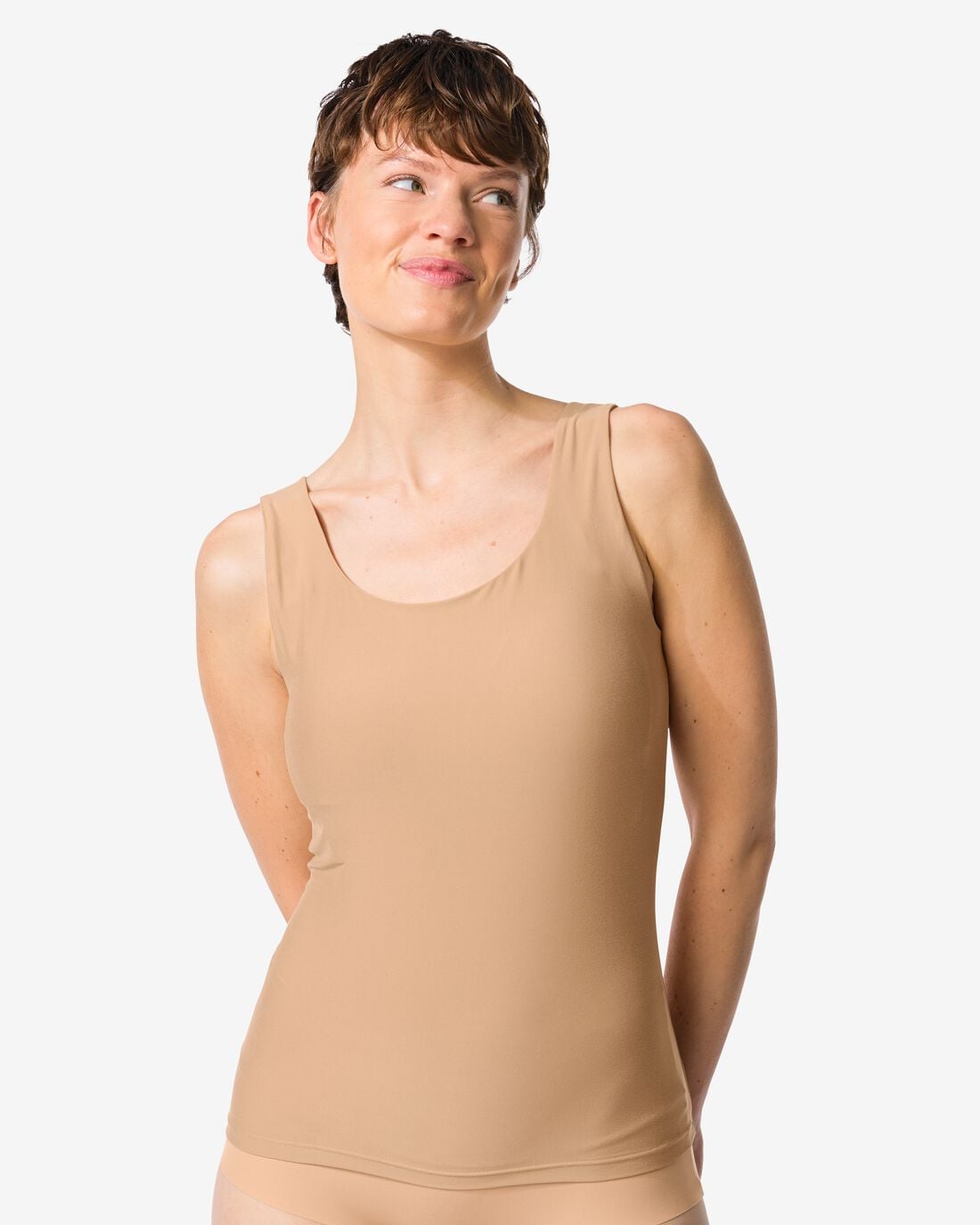 HEMA Dames bh hemd smoothing met ingebouwde cups beige (beige) | HEMA