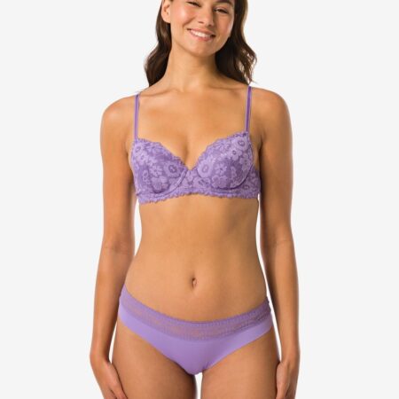 HEMA Dames brazilian micro met kanten tailleband lichtpaars (lichtpaars) | HEMA