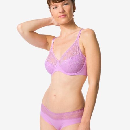 HEMA Dames brazilian micro met kanten tailleband paars (paars) | HEMA