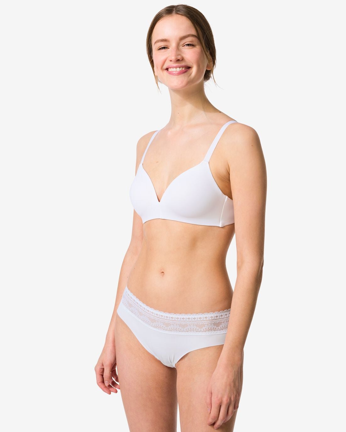 HEMA Dames brazilian micro met kanten tailleband wit (wit) | HEMA