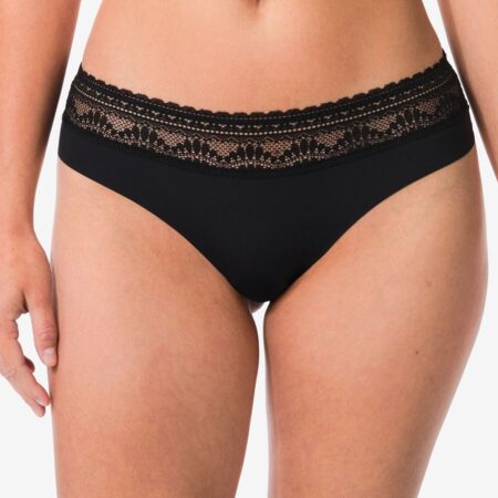 HEMA Dames brazilian micro met kanten tailleband zwart (zwart) | HEMA