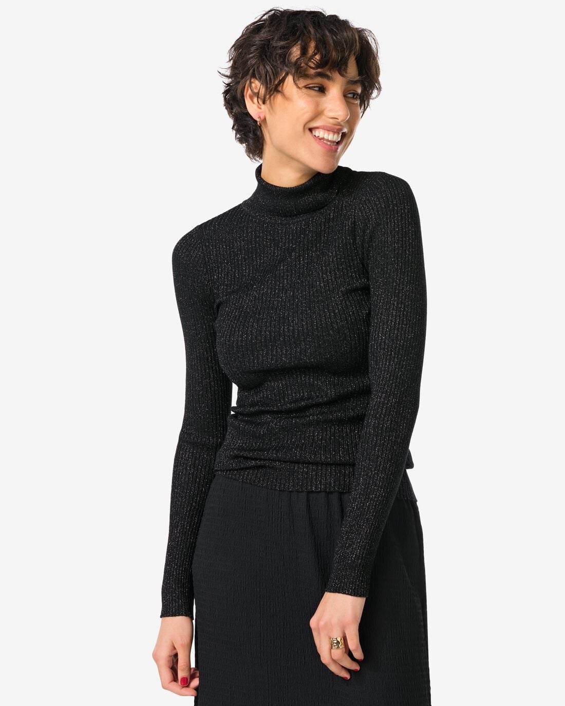HEMA Dames coltrui Nova met ribbels en glitters zwart | HEMA
