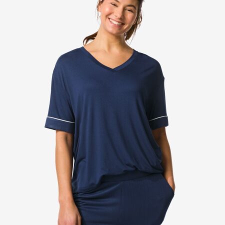 HEMA Dames pyjamatop viscose donkerblauw (donkerblauw) | HEMA