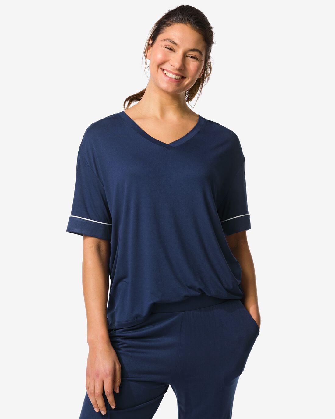 HEMA Dames pyjamatop viscose donkerblauw (donkerblauw) | HEMA