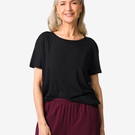 HEMA Dames t-shirt Evie met linnen zwart (zwart) | HEMA