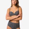 HEMA Damesbikinibroekje Meggy hoog shaping fit structuur zwart/wit (zwart/wit) | HEMA