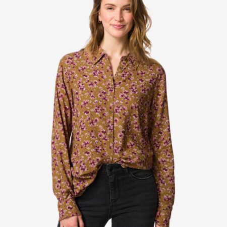 HEMA Damesblouse Bobbie bloemen khaki (khaki) | HEMA
