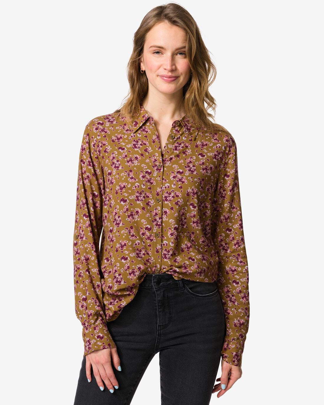HEMA Damesblouse Bobbie bloemen khaki (khaki) | HEMA