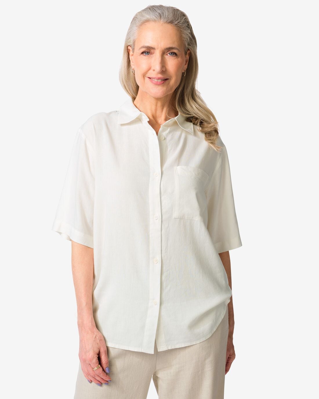 HEMA Damesblouse Lizzy met linnen wit (wit) | HEMA