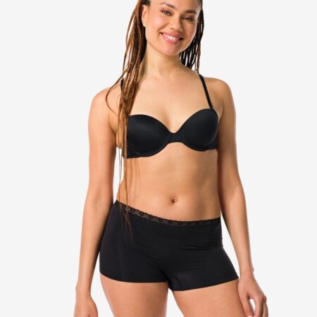 HEMA Damesboxer naadloos micro met kant zwart | HEMA