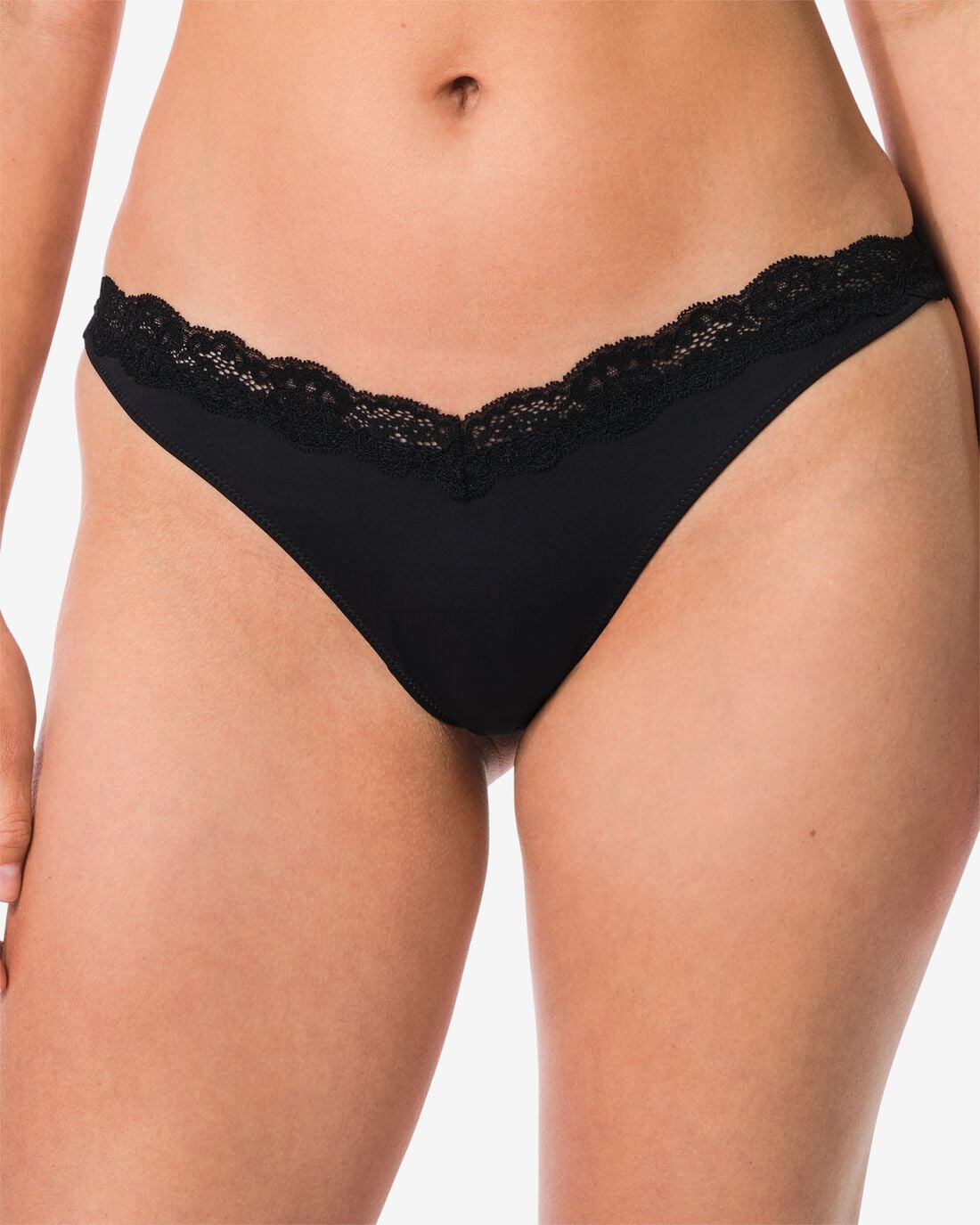 HEMA Damesbrazilian hoge beenuitsnede micro met kant zwart (zwart) | HEMA