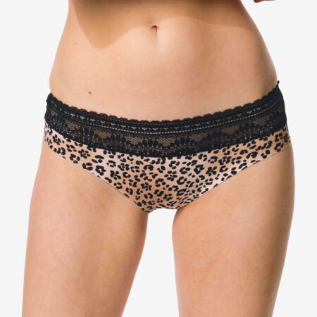 HEMA Damesbrazilian micro met kanten tailleband luipaard naturel (naturel) | HEMA