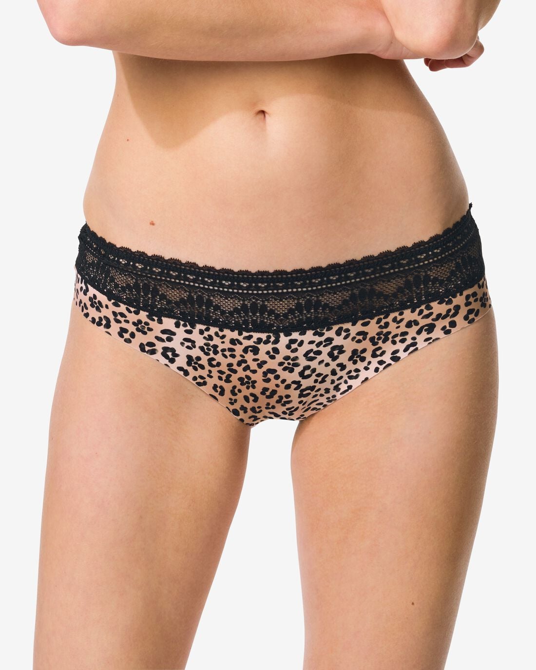 HEMA Damesbrazilian micro met kanten tailleband luipaard naturel (naturel) | HEMA