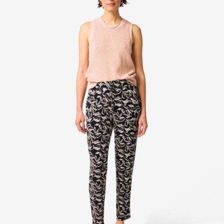 HEMA Damesbroek Mila regular fit jersey bladeren zwart/wit (zwart/wit) | HEMA