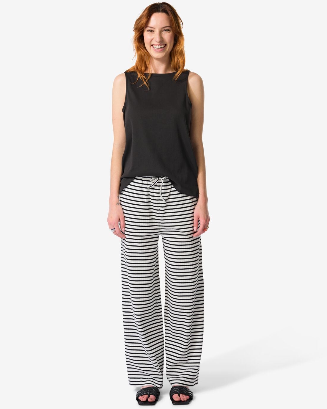 HEMA Damesbroek Noel wide leg strepen zwart (zwart) | HEMA