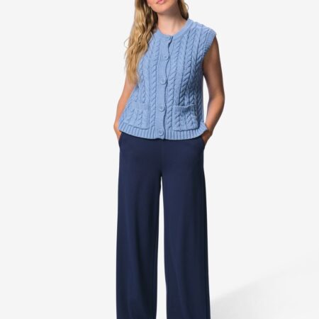 HEMA Damesbroek Odette wide leg regular fit jersey donkerblauw (donkerblauw) | HEMA