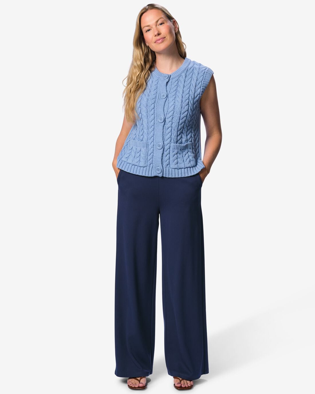 HEMA Damesbroek Odette wide leg regular fit jersey donkerblauw (donkerblauw) | HEMA
