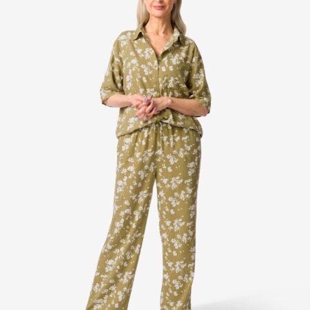 HEMA Damesbroek Tatum regular fit bloemen groen (groen) | HEMA