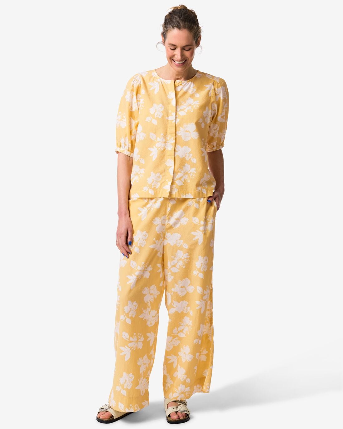 HEMA Damesbroek Taylor wide fit seersucker bloemen perzik (perzik) | HEMA