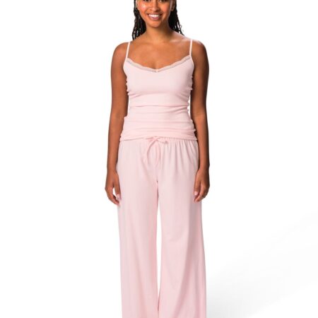 Damesbroek wide fit jersey lichtroze