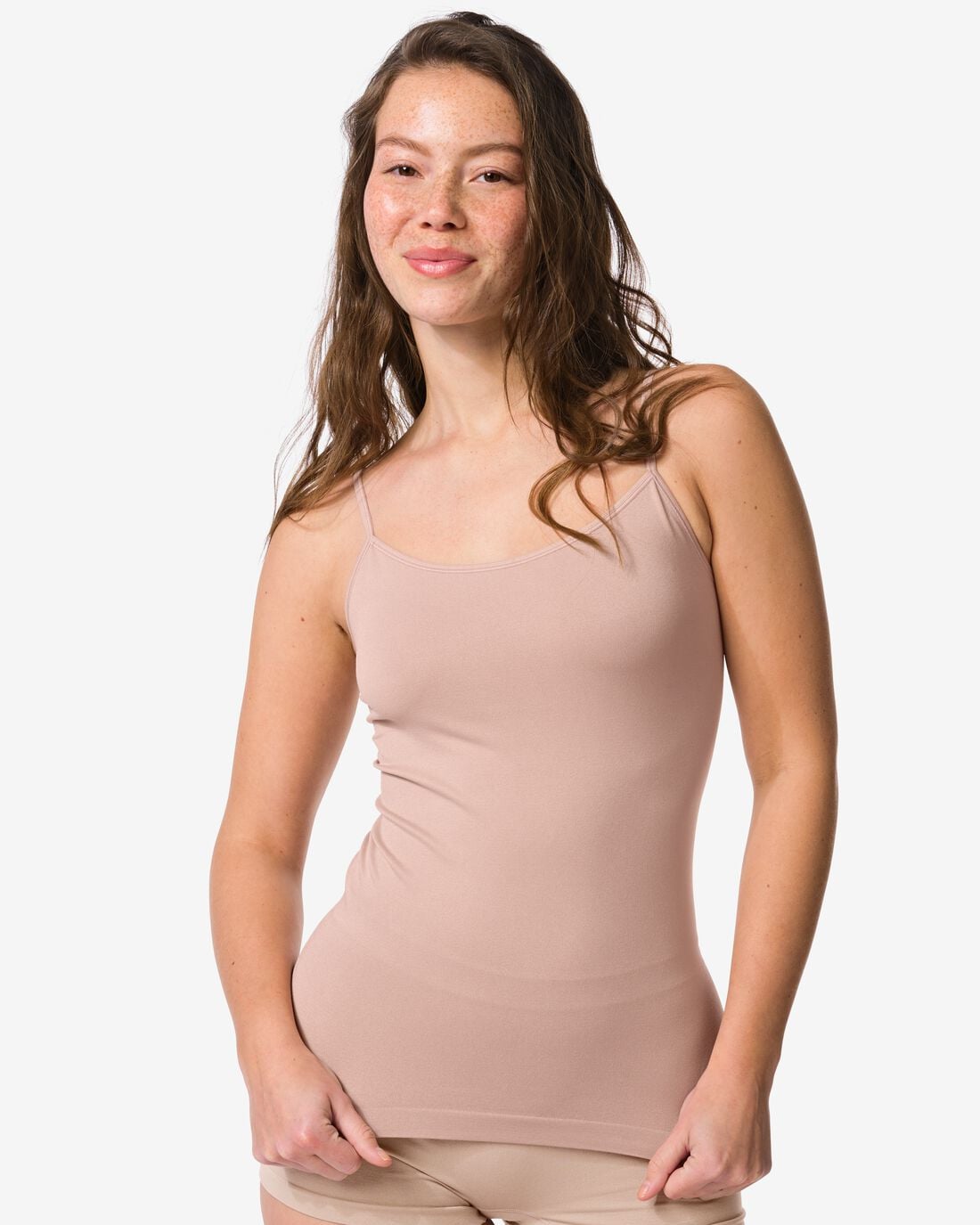 HEMA Dameshemd naadloos micro spaghettibandjes beige (beige) | HEMA