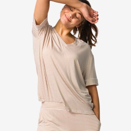 HEMA Damespyjamatop jersey strepen beige (beige) | HEMA