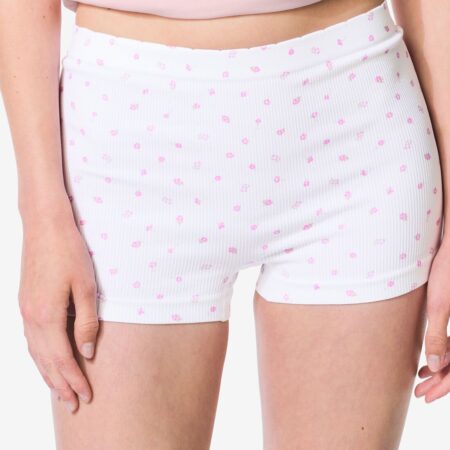 HEMA Damesshortie naadloos rib bloemen wit (wit) | HEMA