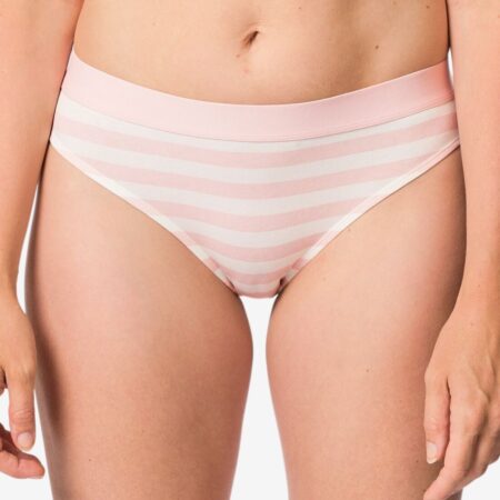 HEMA Damesslip katoen everyday tailleband strepen lichtroze (lichtroze) | HEMA
