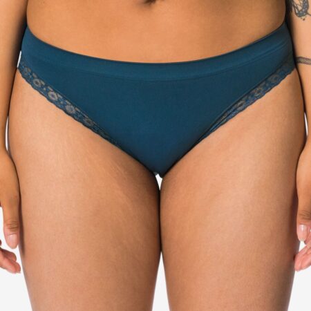 HEMA Damesslip naadloos micro met kant donkerblauw (donkerblauw) | HEMA