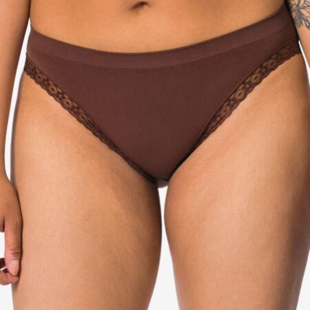 HEMA Damesslip naadloos micro met kant donkerbruin (donkerbruin) | HEMA