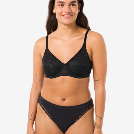 HEMA Damesslip naadloos micro met kant zwart | HEMA