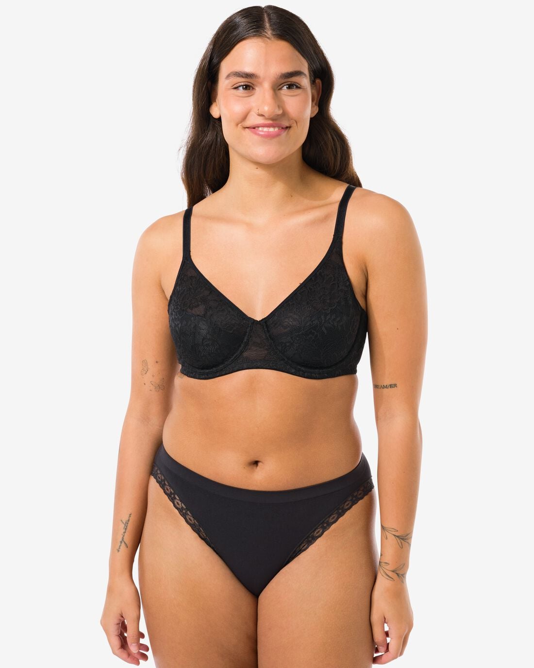 HEMA Damesslip naadloos micro met kant zwart | HEMA